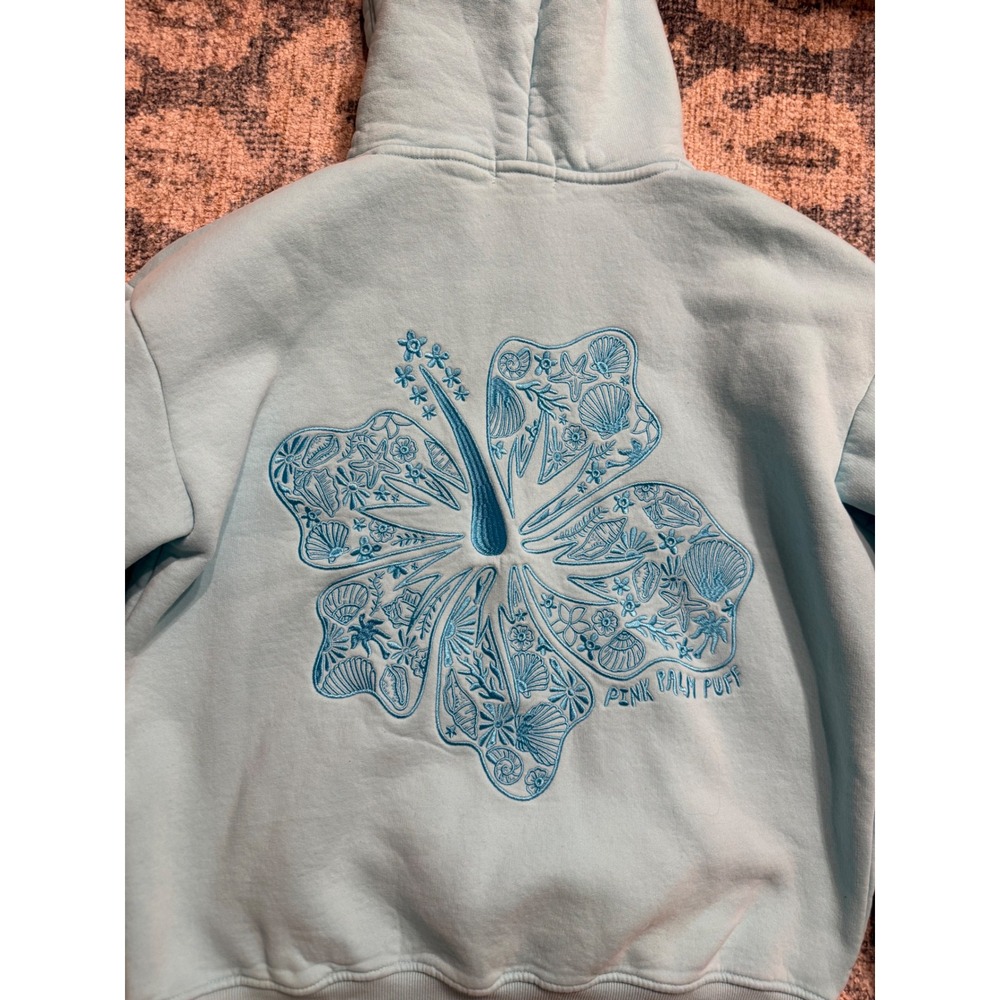 Pink Palm Puff "Everything Comes in Waves" Hoodie in Blue Size Large - Picture 6 of 8